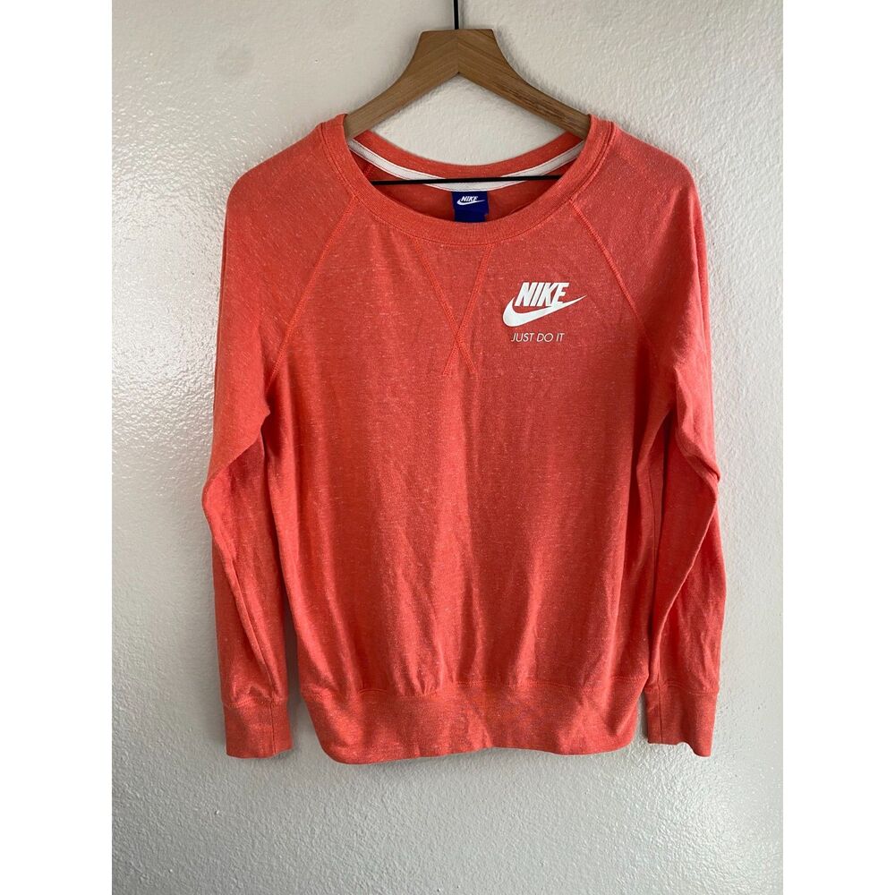 Nike Women's Small Orange Just Do It Swoosh Crewneck Sweatshirt Raglan